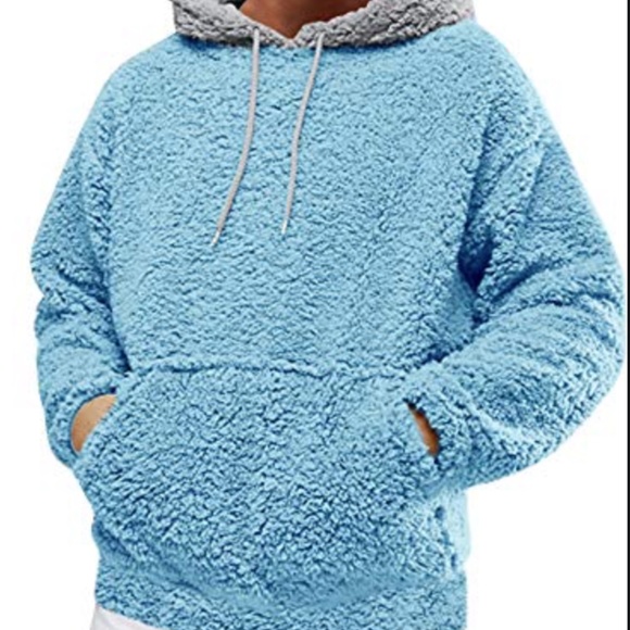 Blue Gray Two Ton Fuzzy Men Light Hoodie - Picture 3 of 4